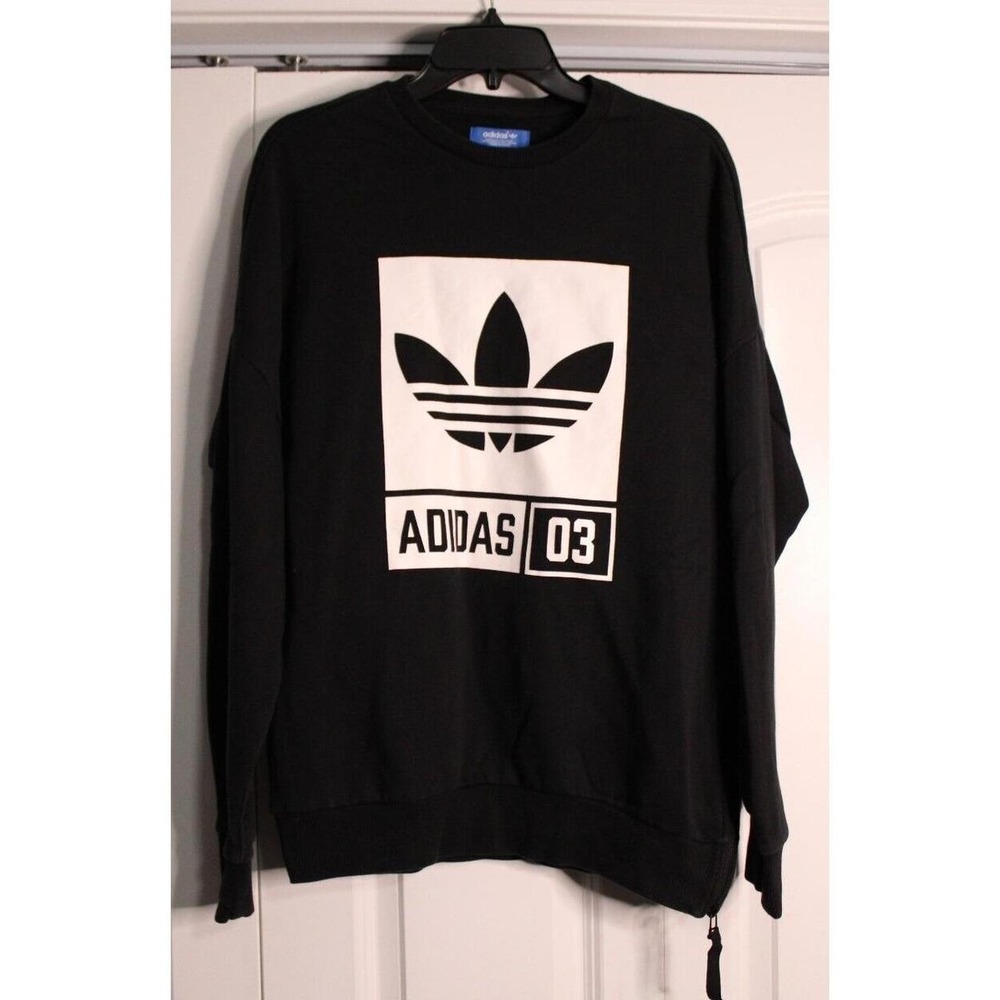 Adidas Originals Mens Sweatshirt Small Black Trefoil Logo 03 Crew Neck Pullover